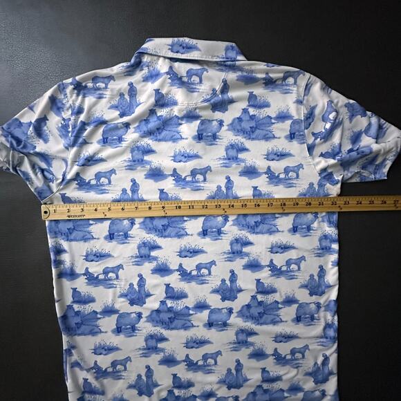 Puma Golf Shirt Mens Medium Blue Performance Polo AOP Stretch Cloudspun Light - Picture 9 of 10